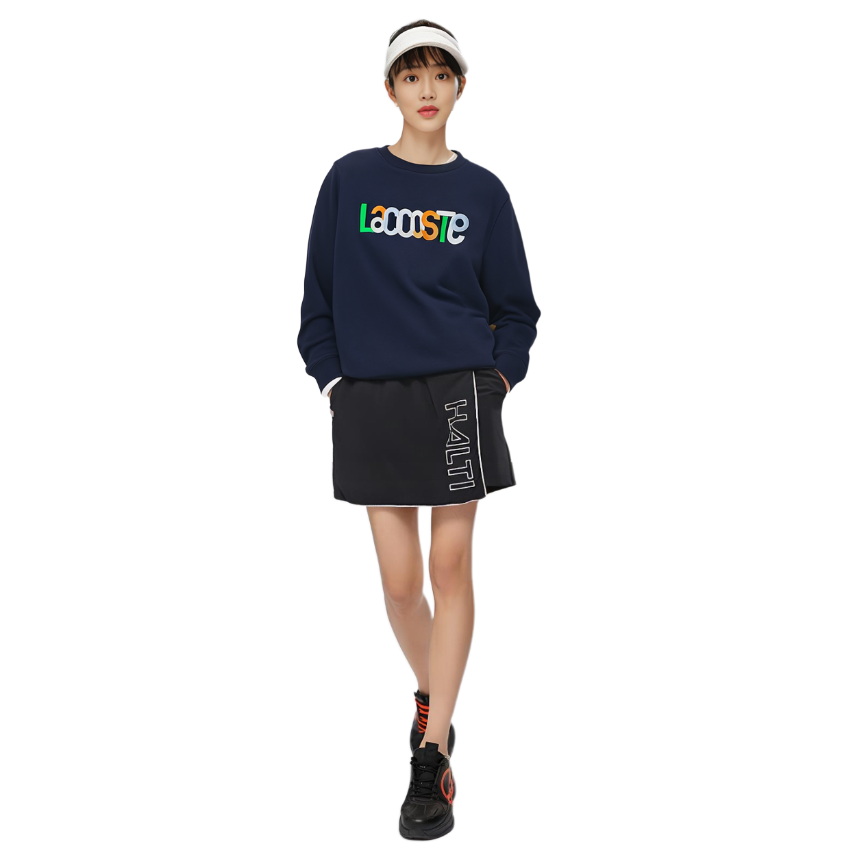 Purchase (Women) Lacoste Letter Crewneck Long-Sleeve Sweatshirt - Navy Blue SF7070-166