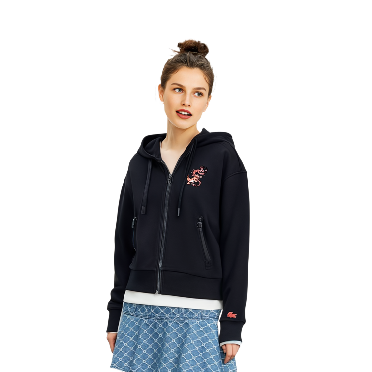 Cheap (Women) Lacoste Lunar New Year Cartoon Hoodie Black SF3941-031