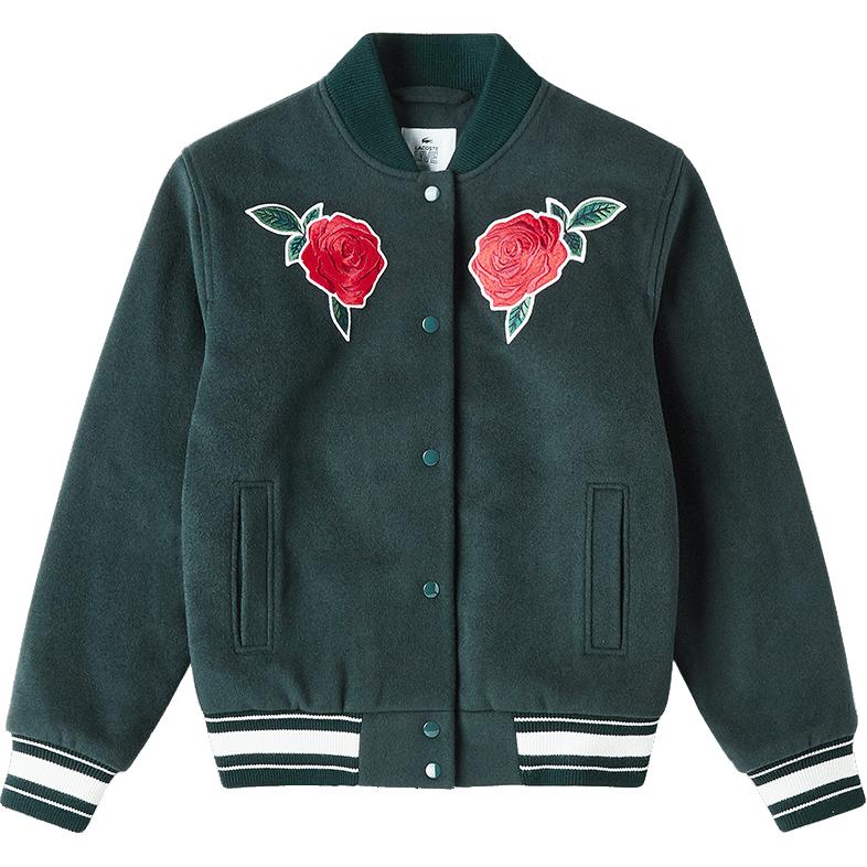 (Women) LACOSTE Minimalist Dark Green Long-Sleeve Baseball Jacket. BF8143-1