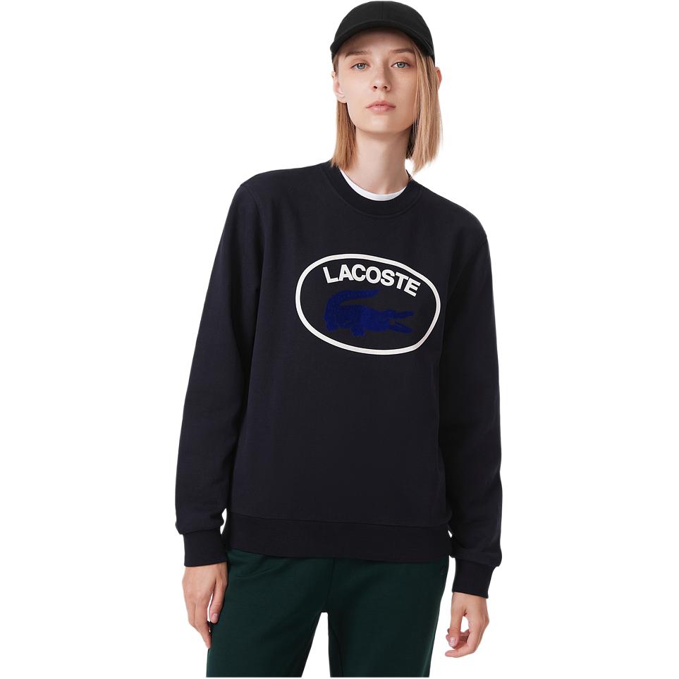 Shop (Women) Lacoste Navy Crewneck Sweatshirt with Logo Print SF8922-HDE