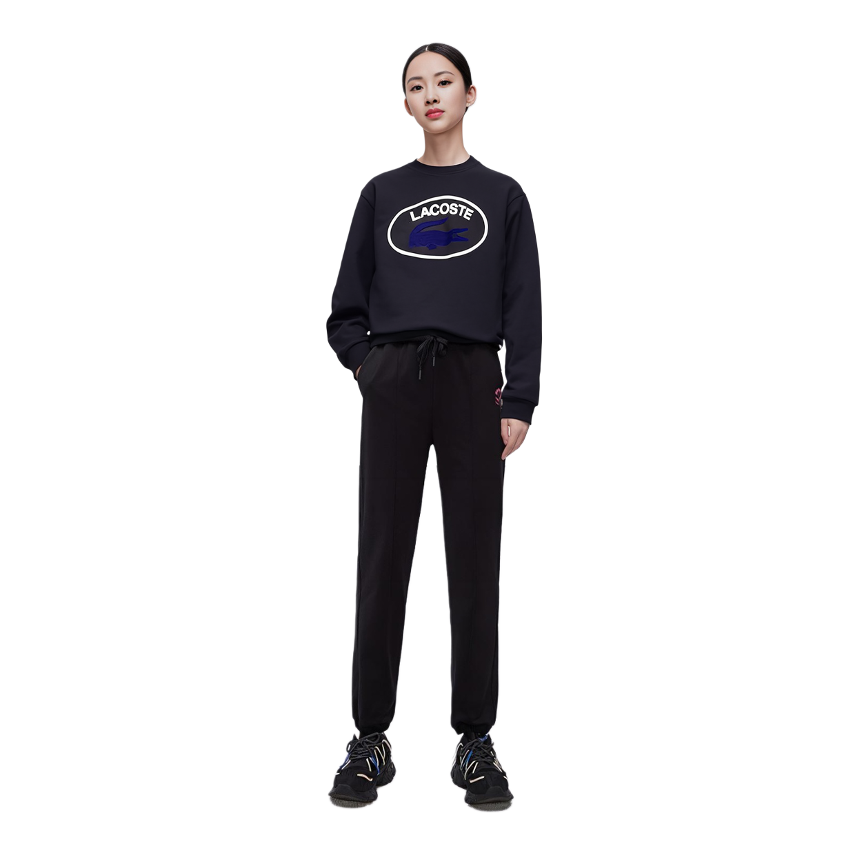 Details for (Women) Lacoste Navy Crewneck Sweatshirt with Logo Print SF8922-HDE