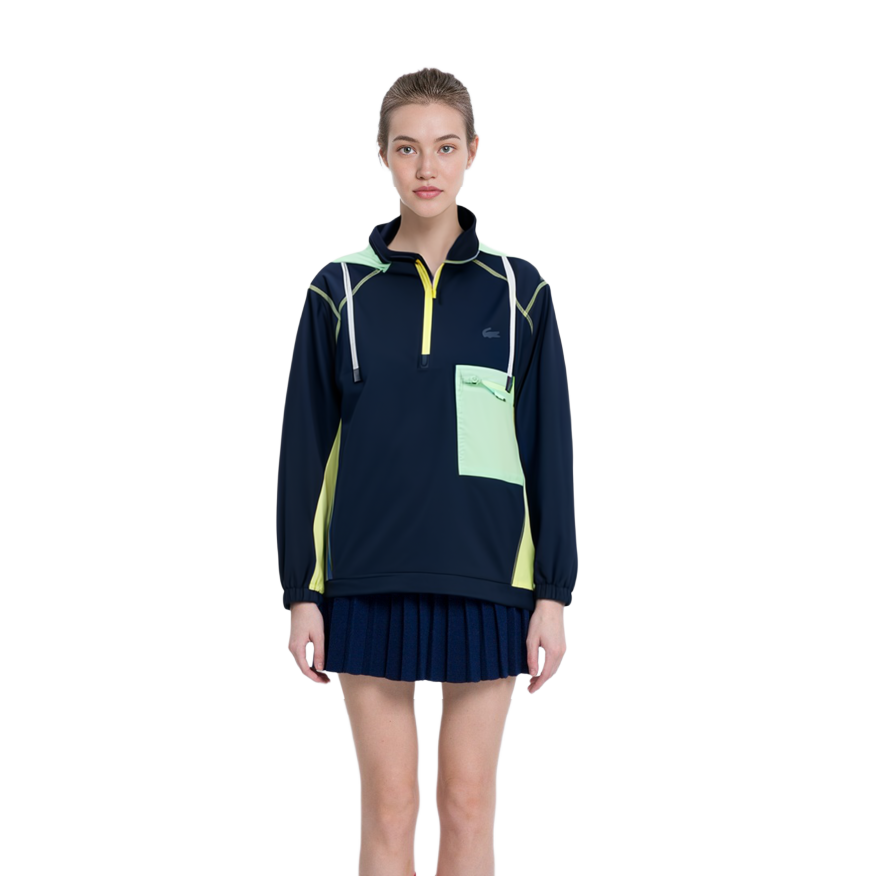 Sizing (Women) Lacoste Navy Half-Turtleneck Hooded Casual Sports Jacket BF8566-AY3