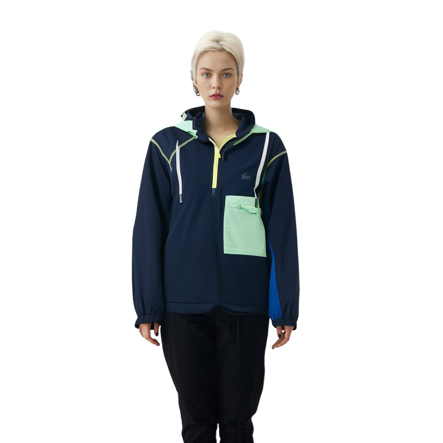 Cheap (Women) Lacoste Navy Half-Turtleneck Hooded Casual Sports Jacket BF8566-AY3