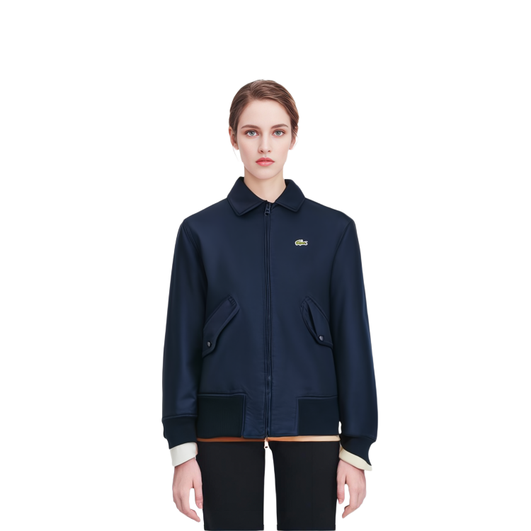 Shop (Women) Lacoste Solid Color Zip-Up Collar Jacket BF5838-166