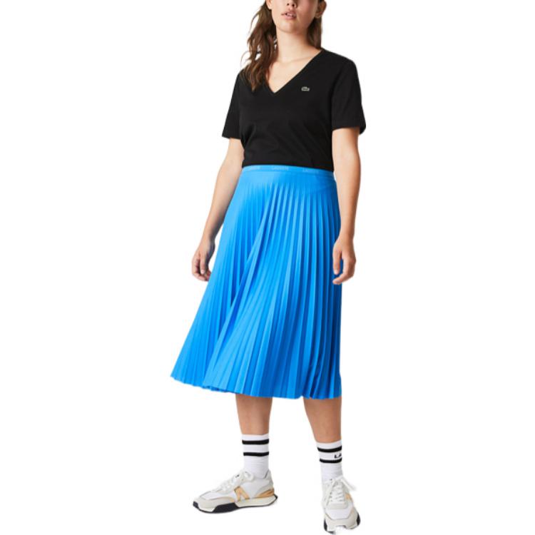Shop (Women) LACOSTE SS22  Blue High-Waisted Pleated Midi Skirt Relaxed Fit. JF8050-118952-PTV