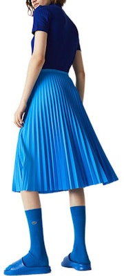 (Women) LACOSTE SS22 Blue High-Waisted Pleated Midi Skirt Relaxed Fit. JF8050-118952-PTV Details for (Women) LACOSTE SS22 Blue High-Waisted Pleated Midi Skirt Relaxed Fit. JF8050-118952-PTV