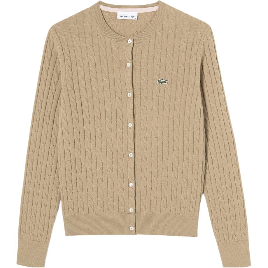 (Women) LACOSTE SS23  Loose Fit Beige Knit Cardigan Long Sleeve Sweater. AF090E-53N-CB8