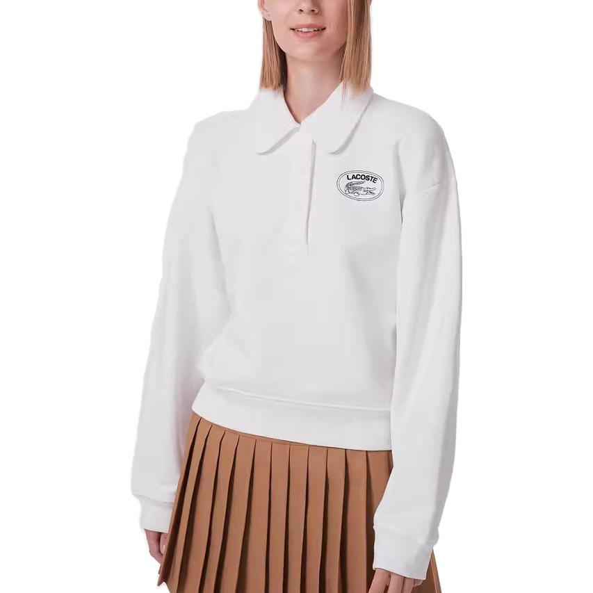 Lookbook (Women) Lacoste White Long-Sleeve Sweatshirt with Logo Print SF3469-70V