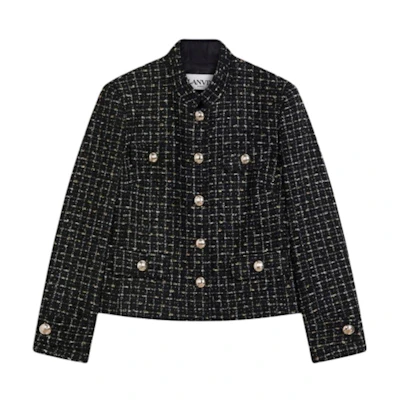 (Women) Lanvin Black Checkered Single-Breasted Long Sleeve Jacket. RW-JAA002-TW03-A23