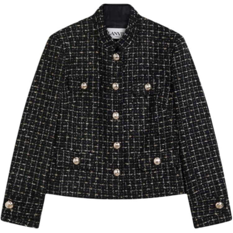 Order (W) Jaket Lengan Panjang Lanvin Hitam Corak Kotak Single-Breasted. RW-JAA002-TW03-A23