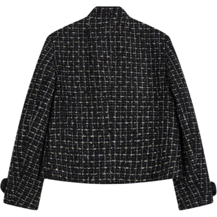 Lookbook (W) Jaket Lengan Panjang Lanvin Hitam Corak Kotak Single-Breasted. RW-JAA002-TW03-A23