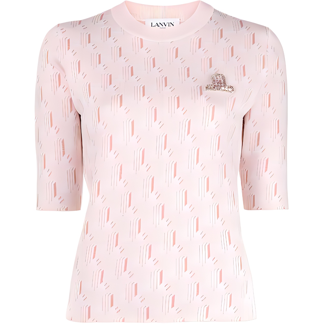 (Women) Lanvin  Pink Jacquard Knit Short Sleeve T-Shirt SS22 RW-TS0037-K205-P2250