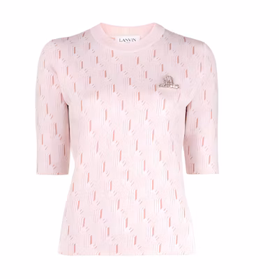 (Women) Lanvin Pink Jacquard Knit Short Sleeve T-Shirt SS22 RW-TS0037-K205-P2250