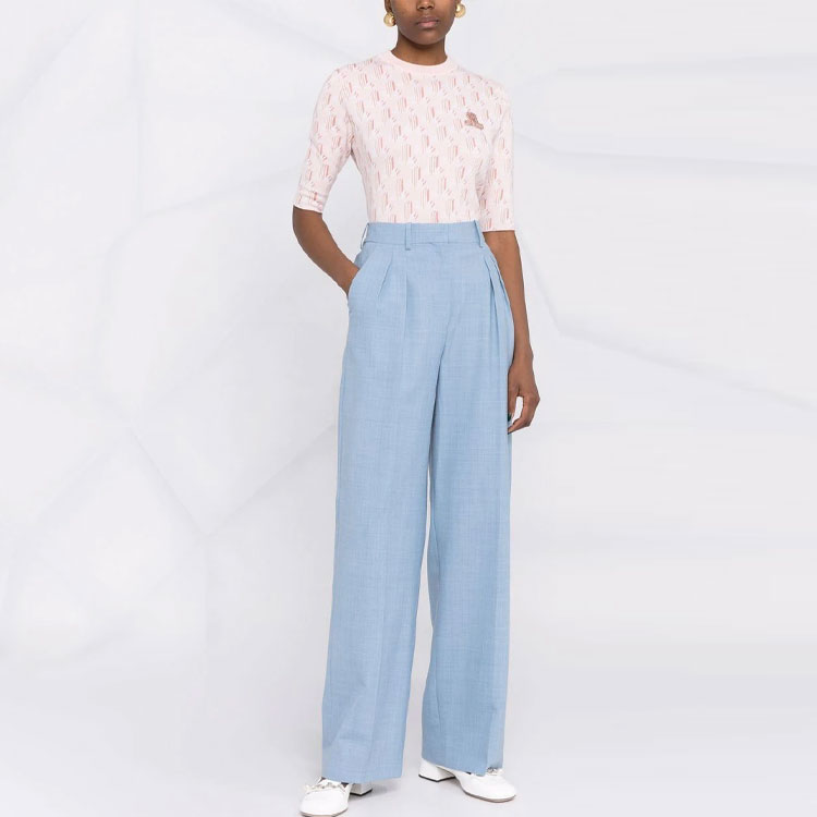 Shop (W) Lanvin Pink Jacquard Knit Kaos Lengan Pendek SS22 RW-TS0037-K205-P2250