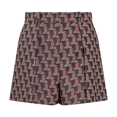 (Women) Lanvin SS22 Bright Red Pleated Printed Casual Shorts. RW-TR0015-5190-P22