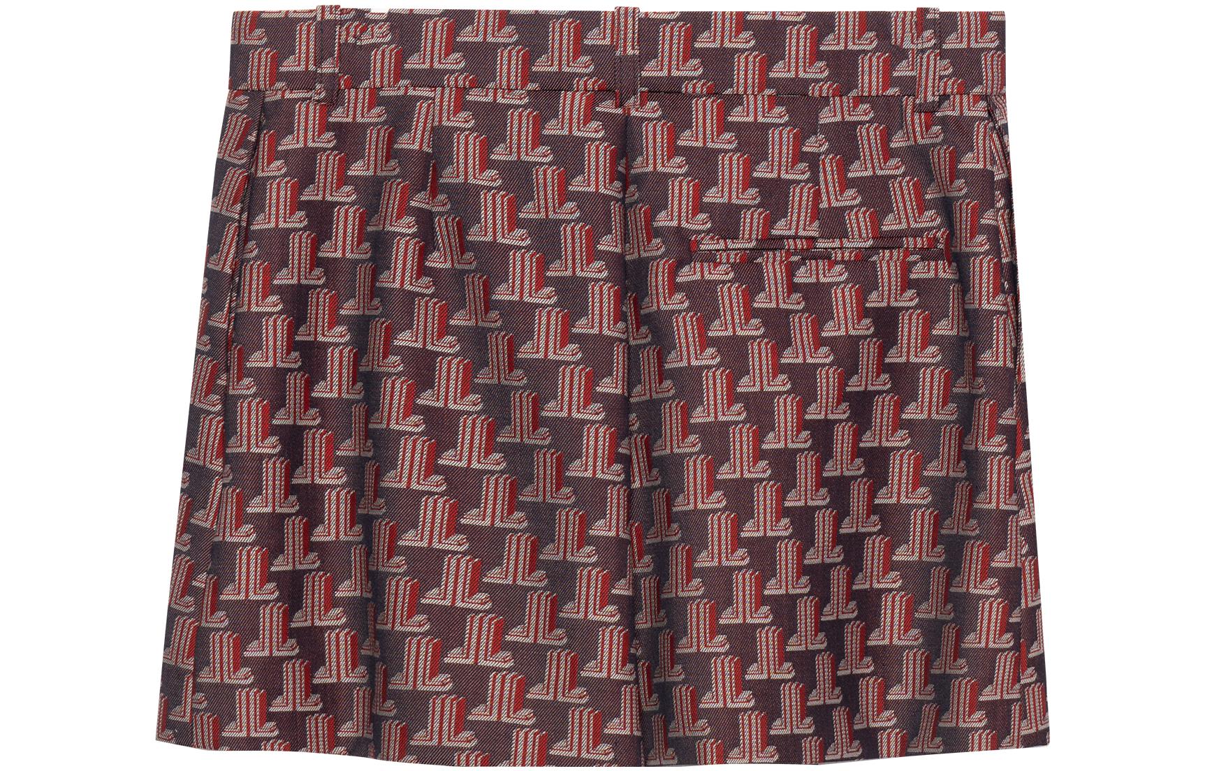 Lookbook (W) 랑방 SS22 밝은 레드 플리츠 프린트 캐주얼 쇼츠. RW-TR0015-5190-P22