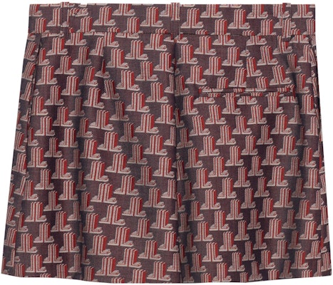 (W) 랑방 SS22 밝은 레드 플리츠 프린트 캐주얼 쇼츠. RW-TR0015-5190-P22 Lookbook (W) 랑방 SS22 밝은 레드 플리츠 프린트 캐주얼 쇼츠. RW-TR0015-5190-P22