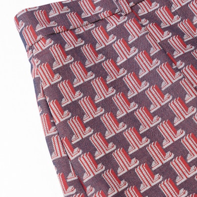 (W) 랑방 SS22 밝은 레드 플리츠 프린트 캐주얼 쇼츠. RW-TR0015-5190-P22 Details for (W) 랑방 SS22 밝은 레드 플리츠 프린트 캐주얼 쇼츠. RW-TR0015-5190-P22