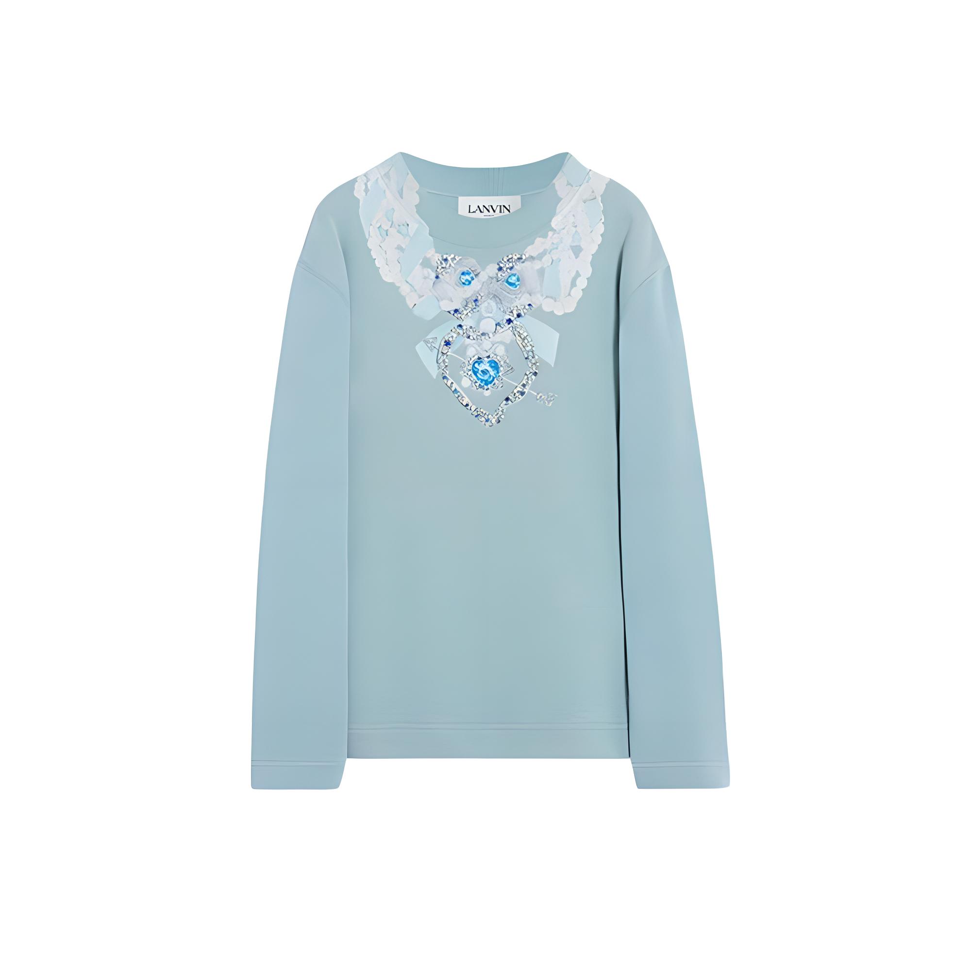 (Women) Lanvin FW22 Optical Art Print Pullover Sweatshirt Women’s Grey Blue RW-SS9027-J008-A22