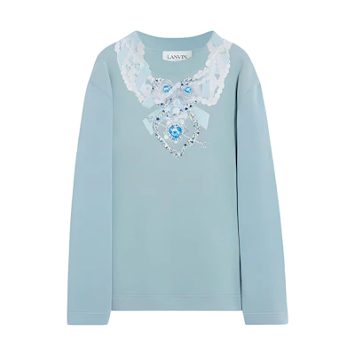 (Women) Lanvin FW22 Optical Art Print Pullover Sweatshirt Women’s Grey Blue RW-SS9027-J008-A22