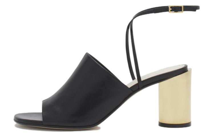 Buy (W) Lanvin 黑色真皮露趾粗跟凉鞋 FW-SASM02-NAPA-A2310M1