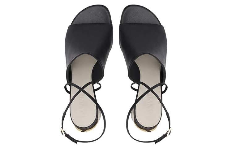 Shop (Women) Lanvin Leather Open-Toe Block Heel Sandal 'Black' FW-SASM02-NAPA-A2310M1