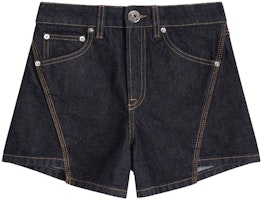 (Women) Lanvin SS21 Letter Print Contrast Stitch Denim Shorts Women Blue RW-TR0164-D021-A2129 (Women) Lanvin SS21 Letter Print Contrast Stitch Denim Shorts Women Blue RW-TR0164-D021-A2129