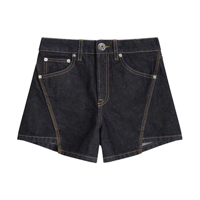 (Women) Lanvin SS21 Letter Print Contrast Stitch Denim Shorts Women Blue RW-TR0164-D021-A2129