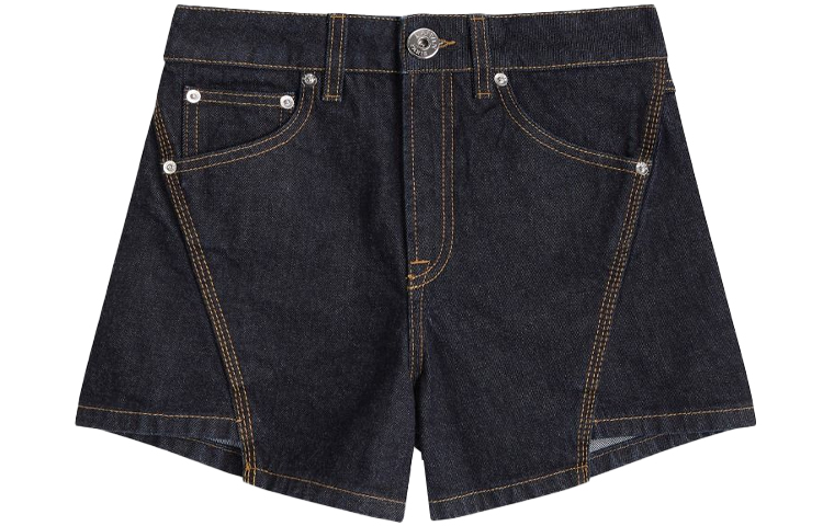 Order (W) Lanvin SS21 Seluar Pendek Denim Biru Wanita Cetakan Huruf Jahitan Kontras. RW-TR0164-D021-A2129