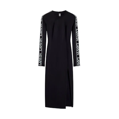 (Women) Lanvin SS22 Black Long Sleeve Logo Dress RW-DR0052-JW01-E2210