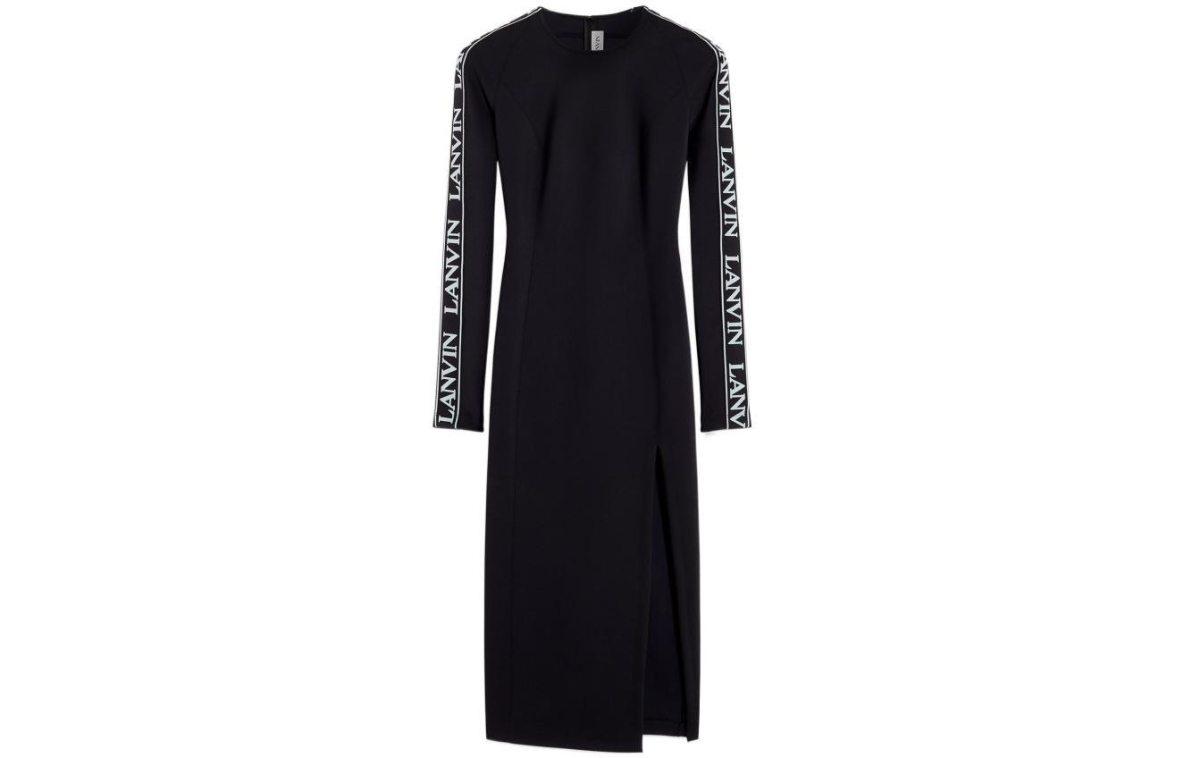 Order (W) Lanvin SS22 Vestido Negro de Manga Larga con Logo RW-DR0052-JW01-E2210