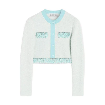 (Women) Lanvin SS22 Cropped Tweed Long Sleeve Jacket Light Blue RW-CA0017-K401-P22