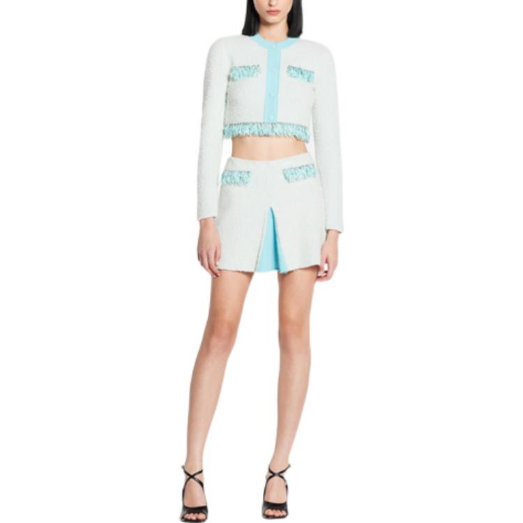 Lookbook (W) Lanvin SS22 Chaqueta Tweed Recortada de Manga Larga Azul Claro. RW-CA0017-K401-P22