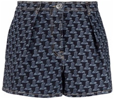 (Women) Lanvin SS22 Blue Mini Denim Shorts with Column Logo All-Over Print . RW-TR0115-D041-P22-29 (Women) Lanvin SS22 Blue Mini Denim Shorts with Column Logo All-Over Print . RW-TR0115-D041-P22-29