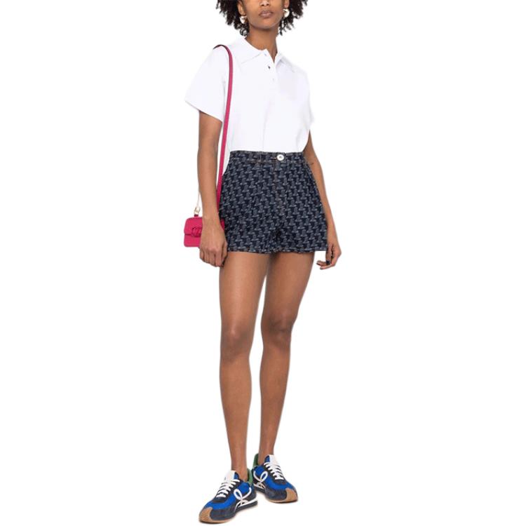 Lookbook (W) Lanvin SS22 Shorts Denim Mini Azules con Logo Columna Estampado Total. RW-TR0115-D041-P22-29