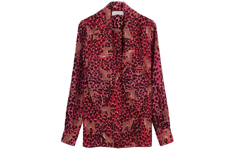 Order (W) Lanvin SS22 Kemeja Lengan Panjang Silk Lucky Leopard Merah Anti Matahari. RW-TOY015-5324-E223050