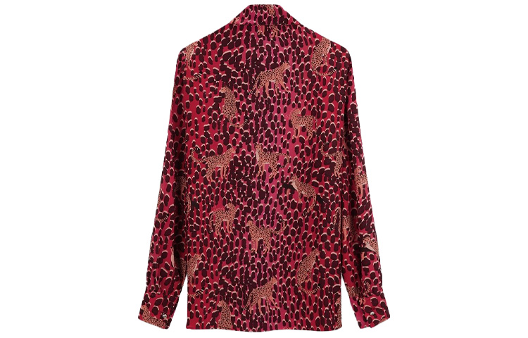 Lookbook (W) Lanvin SS22 Kemeja Lengan Panjang Silk Lucky Leopard Merah Anti Matahari. RW-TOY015-5324-E223050