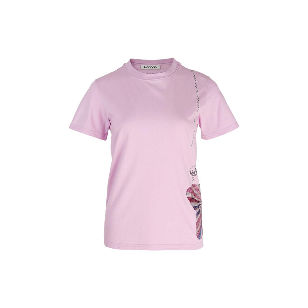 (Women) Lanvin SS22 Side Print Cotton Crewneck Pink T-Shirt for Women. RWTS0042-J249E22