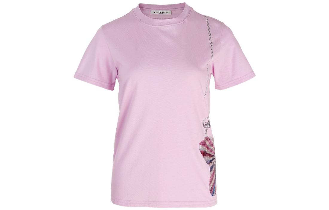 Order (W) Lanvin SS22 Kaos Wanita Pink Crewneck dengan Cetak Samping. RWTS0042-J249E22