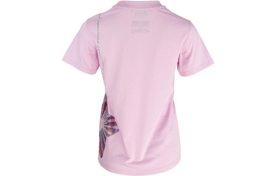 Lookbook (W) Lanvin SS22 Kaos Wanita Pink Crewneck dengan Cetak Samping. RWTS0042-J249E22