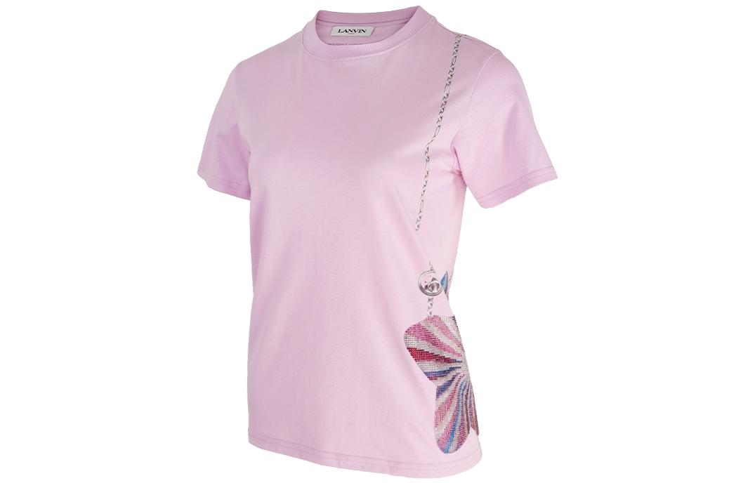 Shop (W) Lanvin SS22 Kaos Wanita Pink Crewneck dengan Cetak Samping. RWTS0042-J249E22