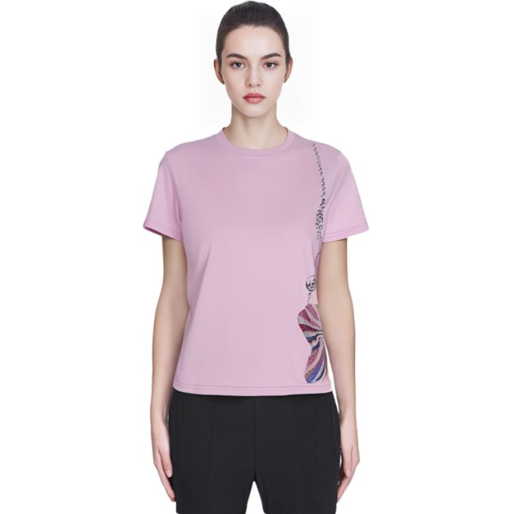 Purchase (W) Lanvin SS22 Kaos Wanita Pink Crewneck dengan Cetak Samping. RWTS0042-J249E22