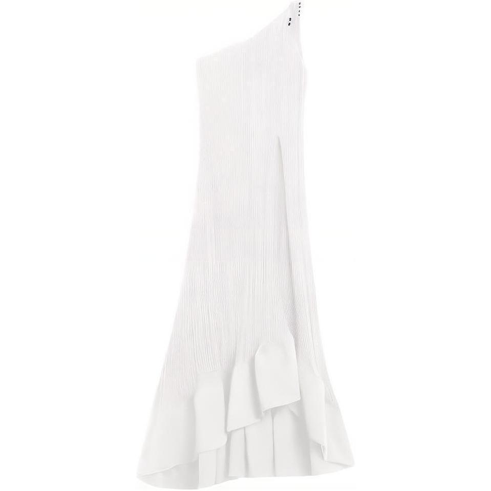 (Women) Lanvin SS24  White Asymmetric Pleated Sleeveless Maxi Dress RW-DR0011-5904-P24001
