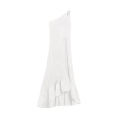(Women) Lanvin SS24 White Asymmetric Pleated Sleeveless Maxi Dress RW-DR0011-5904-P24001