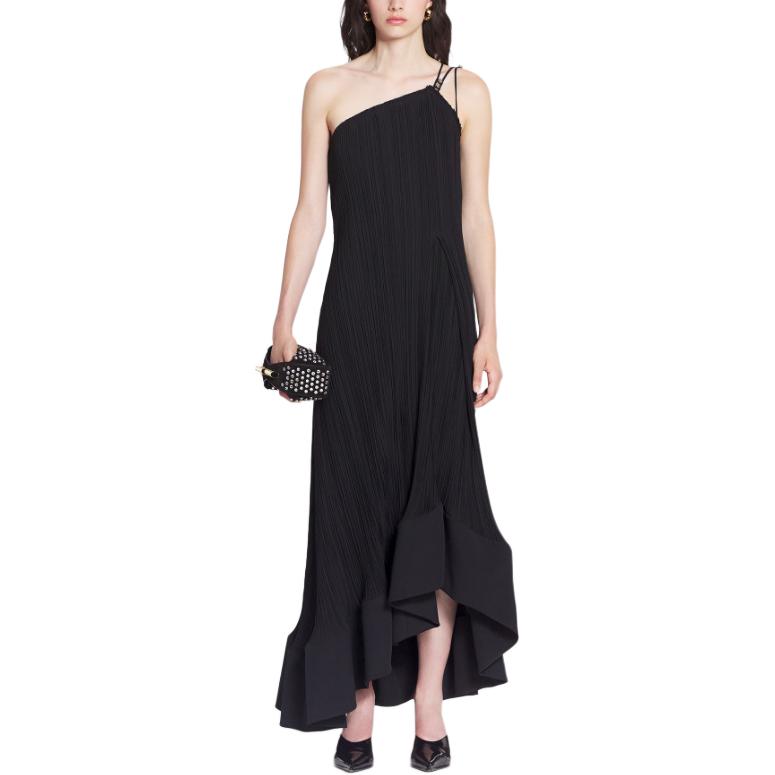 Lookbook (W) Lanvin SS24 Vestido Maxi Blanco Asimétrico Plisado Sin Mangas RW-DR0011-5904-P24001