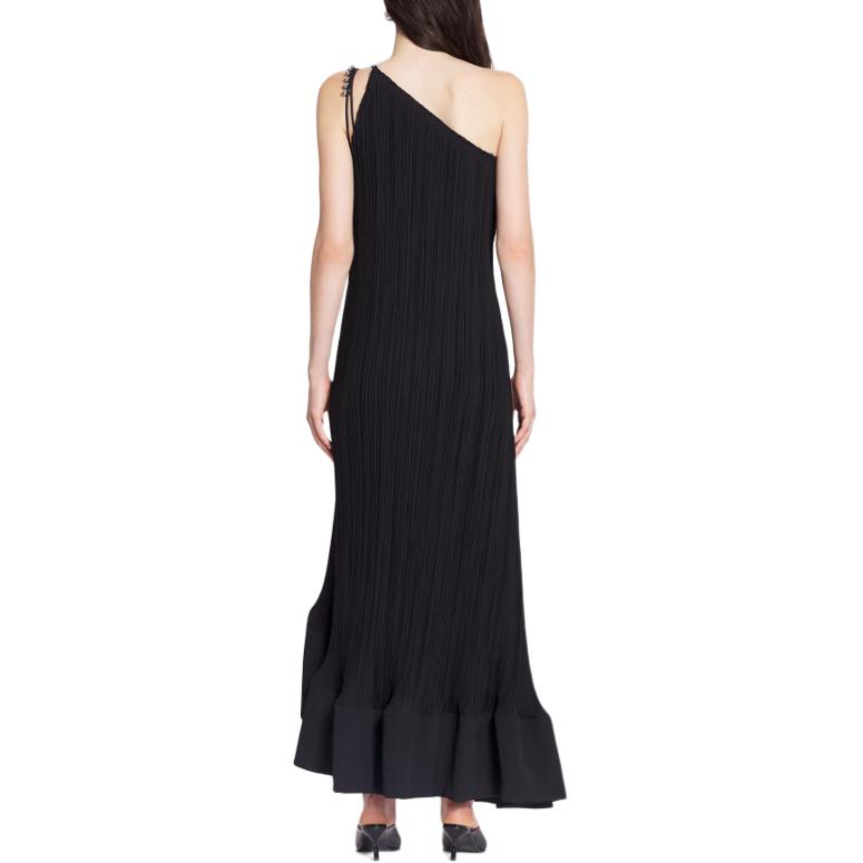 Shop (W) Lanvin SS24 Vestido Maxi Blanco Asimétrico Plisado Sin Mangas RW-DR0011-5904-P24001