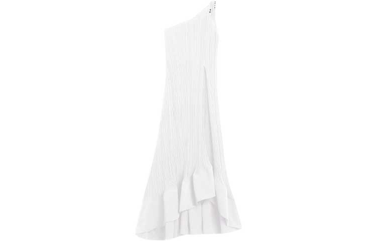 Purchase (W) Lanvin SS24 Vestido Maxi Blanco Asimétrico Plisado Sin Mangas RW-DR0011-5904-P24001