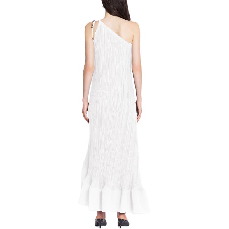 Sizing (W) Lanvin SS24 Vestido Maxi Blanco Asimétrico Plisado Sin Mangas RW-DR0011-5904-P24001