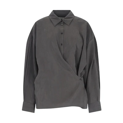 (Women) Lemaire Asymmetric Pleated Long Sleeve Shirt Brown Spring Summer SH1141-LF1308-BR507