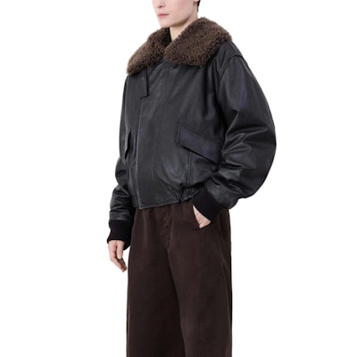 (W) Lemaire 黑色法式飛行員皮衣寬鬆長袖冬季外套 OW1043LL0095BR507 Shop (W) Lemaire 黑色法式飛行員皮衣寬鬆長袖冬季外套 OW1043LL0095BR507